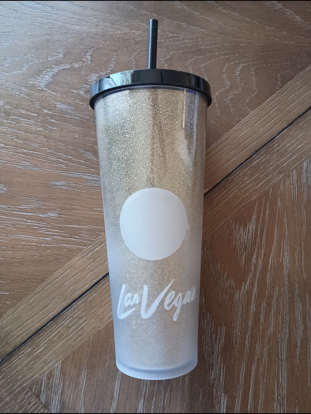 Starbucks 2014 Las Vegas Gold Glitter Tumbler 24oz Venti W/ Straw